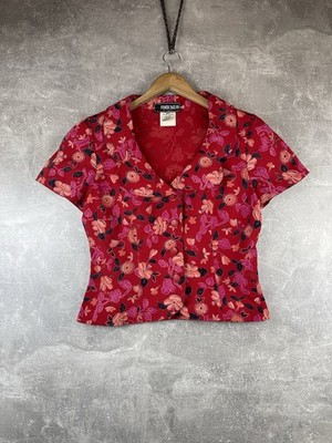 Vintage Fendi 365 Floral Short Sleeve Blouse Jacket Red Multicolor Size 46