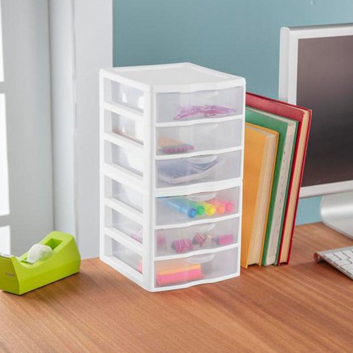 Sterilite ClearView Plastic Small 3 Drawer Desktop Storage Unit, White, 12 Pack - Picture 9 of 11