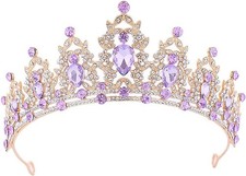 Gold Rhinestone Princess Crown Headband Queen Tiara Hairband Crystal Purple