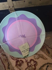 NWT Whimsy Retro Style "EAT" Melamine Plates Set Of 4 Purple Teal Orange Pink