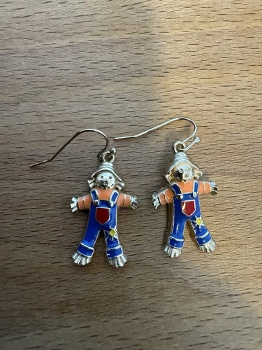 Vintage Enamel Scarecrow Earrings | Fall Harvest Halloween Costume Jewelry