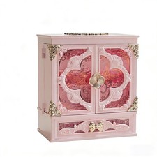 Lighted Vanity Makeup Organizer with Mirror, Large Vintage Cosmetic Storage B...
