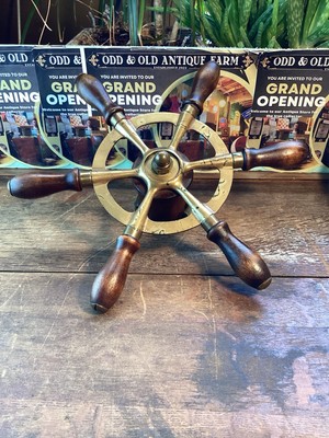ANTIQUE 12” SHIP BOAT STEERING WHEEL BRASS WOOD NAUTICAL 6 HANDLE