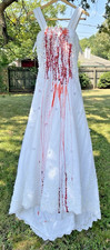 Halloween Gory Bloody Zombie Bride Wedding Dress Costume Sz 0-4 waist is 25" 