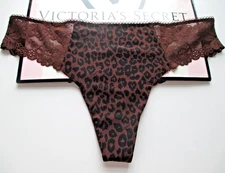 VICTORIA'S SECRET PINK No Show Thong Panty VS Brown Leopard S M L XL Lace Trim