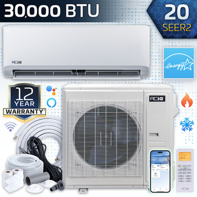 ACiQ 30,000 BTU 20 SEER2 Ductless Mini Split Heat Pump AC System + WiFi, 15' Kit
