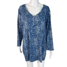 Christopher & Banks Women's Plus 2X Top Tunic Shirt Blue Paisley 100% Cotton NWT