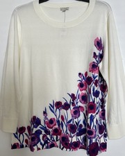 NEW TALBOTS Women  s Growing Flowers Pullover Sweater - Lightweight Size Large