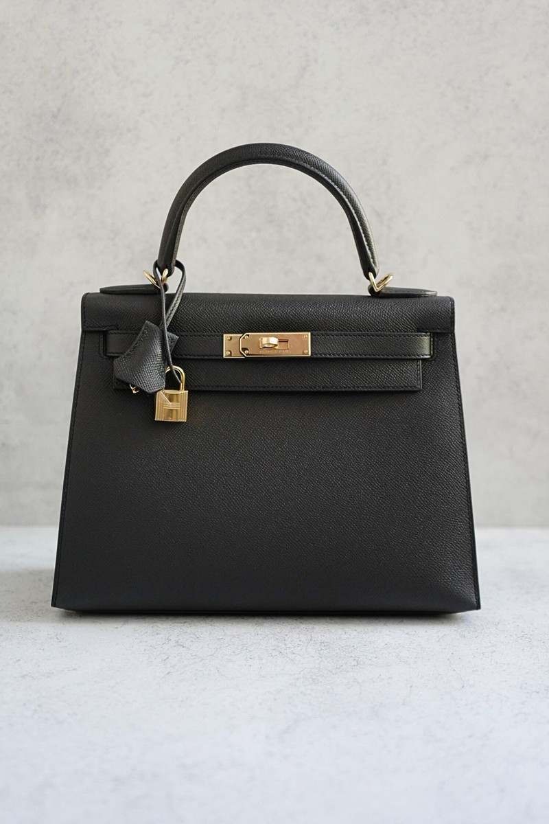 Hermes Kelly Sellier 28 Black Epsom Leather Permabrass Hardware B