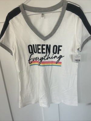 Hybrid 100% Cotton L White W Gray/Black Accents S/S V-Neck ''Queen of Everything''