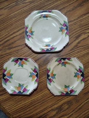Art Deco 1920 s SIENNA WARE The Crescent China Co. Square Octagonal Plates, 5pc