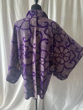 Vintage Japanese kanoko pattern Haori Silk Jacket Kimono Cardigan Purple floral
