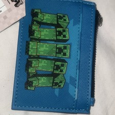 Minecraft Boys Blue/Green Bifold Nylon Wallet Creeper Graphic Print Keyring