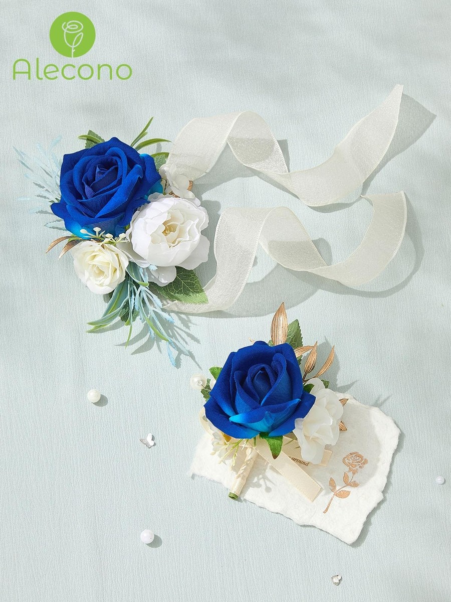 Navy Blue Corsage Boutonniere Set Rose Wristlet Wedding Prom Suit Decor |  eBay