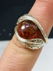 Big vintage silver ring UK size P/Q with Baltic amber used