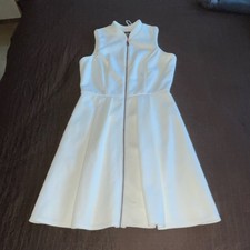 Vince Camuto White Sleeveless Collared A-Line Dress Women Knee Length Size 2