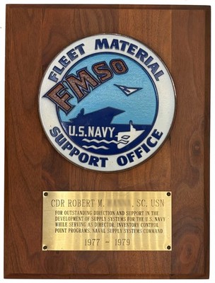 Vintage US Navy FMSO Fleet Material Support Office Presentation Plaque 1977-1979