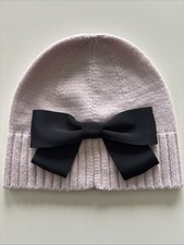 Kate Spade NY Light Tutu Pink Grosgrain Black Bow Beanie Hat Excellent Condition