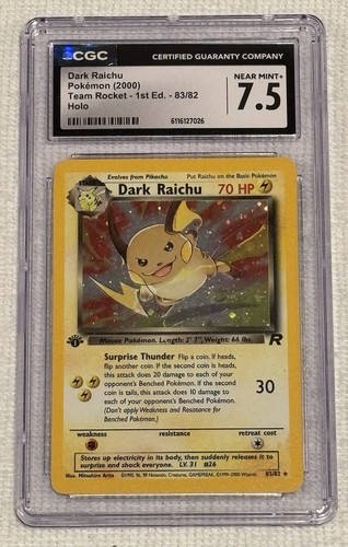 Dark Raichu (1st Edition) graded CGC 7.5 for sale on eBay
