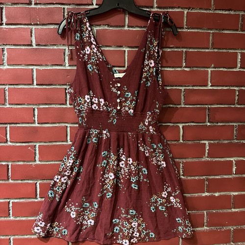 Aeropostale Juniors' Large floral tie-shoulder sleeveless mini dress Burgundy