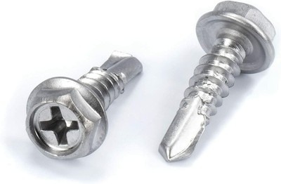 100pc Stainless Steel Self Drilling Tapping Screws #10 x 3/4'' Hex and Phillips