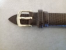 14mm Long D-BROWN 100 Real Lizard Watch Band With Gold Buckle