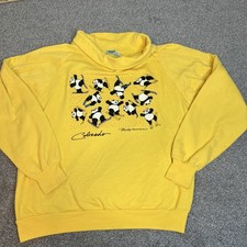 Sudadera De Colección Colorado Para Mujer Grande Amarilla Esquí Pandas Cuello Simulado Años 80 EE. UU.