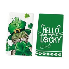 Cat Shamrock St. Patrick's Day Kitchen Towels Dish Towels, 18x26 Inch Hello