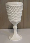 Vintage Indiana Diamond Point Milk Glass Tall Pedestal Apothecary Dish 10 7/8”
