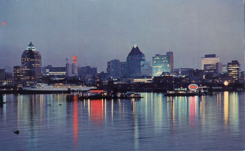 Postal del horizonte de Vancouver en la noche visto desde Stanley Park Columbia Británica - Imagen 1 de 2