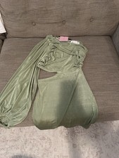 Green Bodycon Dress With Waist Cutout And One Long Sleeve Shoulder