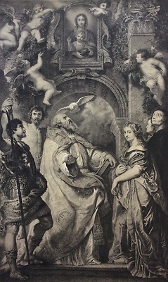 Radierung Gravur Louis Eugene Pirodon Saint Gregoire Papst Nach Rubens