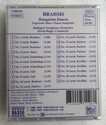 MiniDisc Istvan Bogar, Budapest Symphony Orchestra – Brahms: Hungarian Dances - Picture 2 of 3