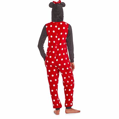 New Womens Minnie Mouse One Piece Hooded Costume Union Suit Pajamas  Halloween 2X
