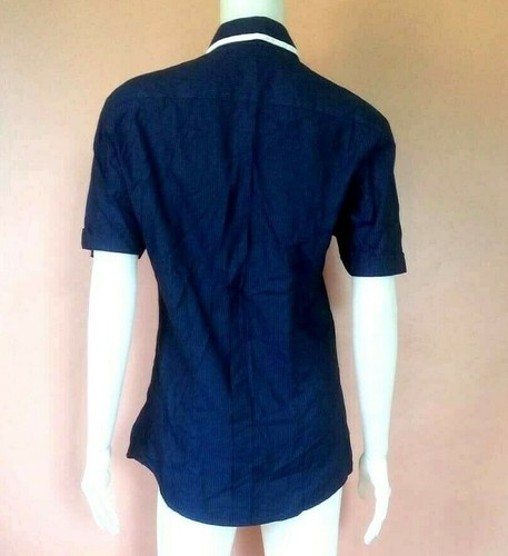 LES HOMMES PINSTRIPED BUTTON-DOWN SHIRT BLUE NAVY SIZE 48 - Picture 4 of 7