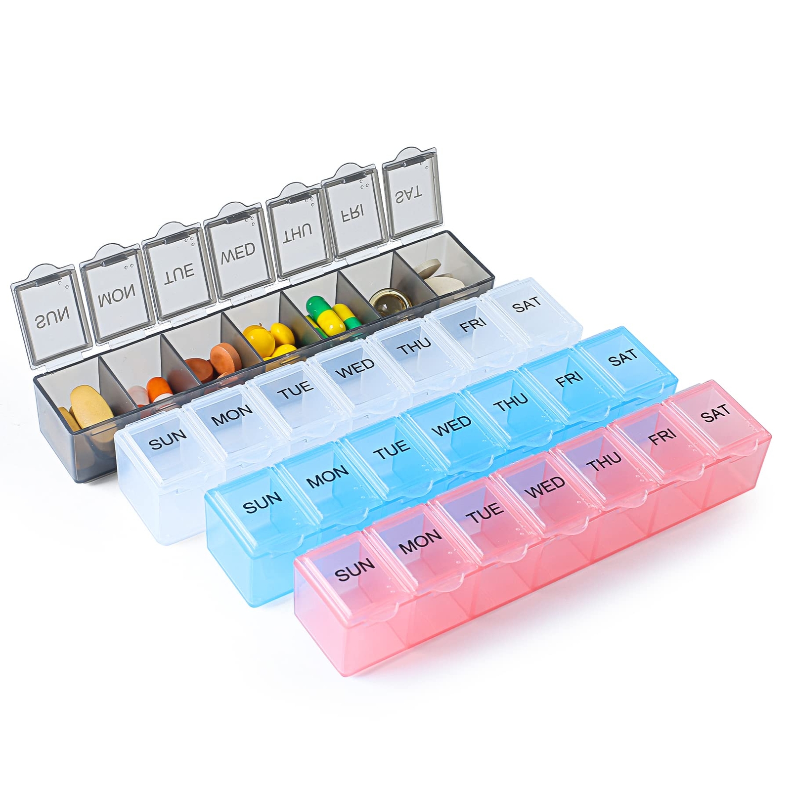 4 Pack Weekly Pill Organizer, 7 Days Pill Case Travel Daily Pill Box Portable...