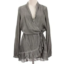 Rococo Sand NWT Long Sleeve Mini Dress w/ Tie Waist Size Small in Gray