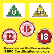 BBFC Classification / Rating Stickers Labels U PG 12 15 18 Ideal For Films / DVD