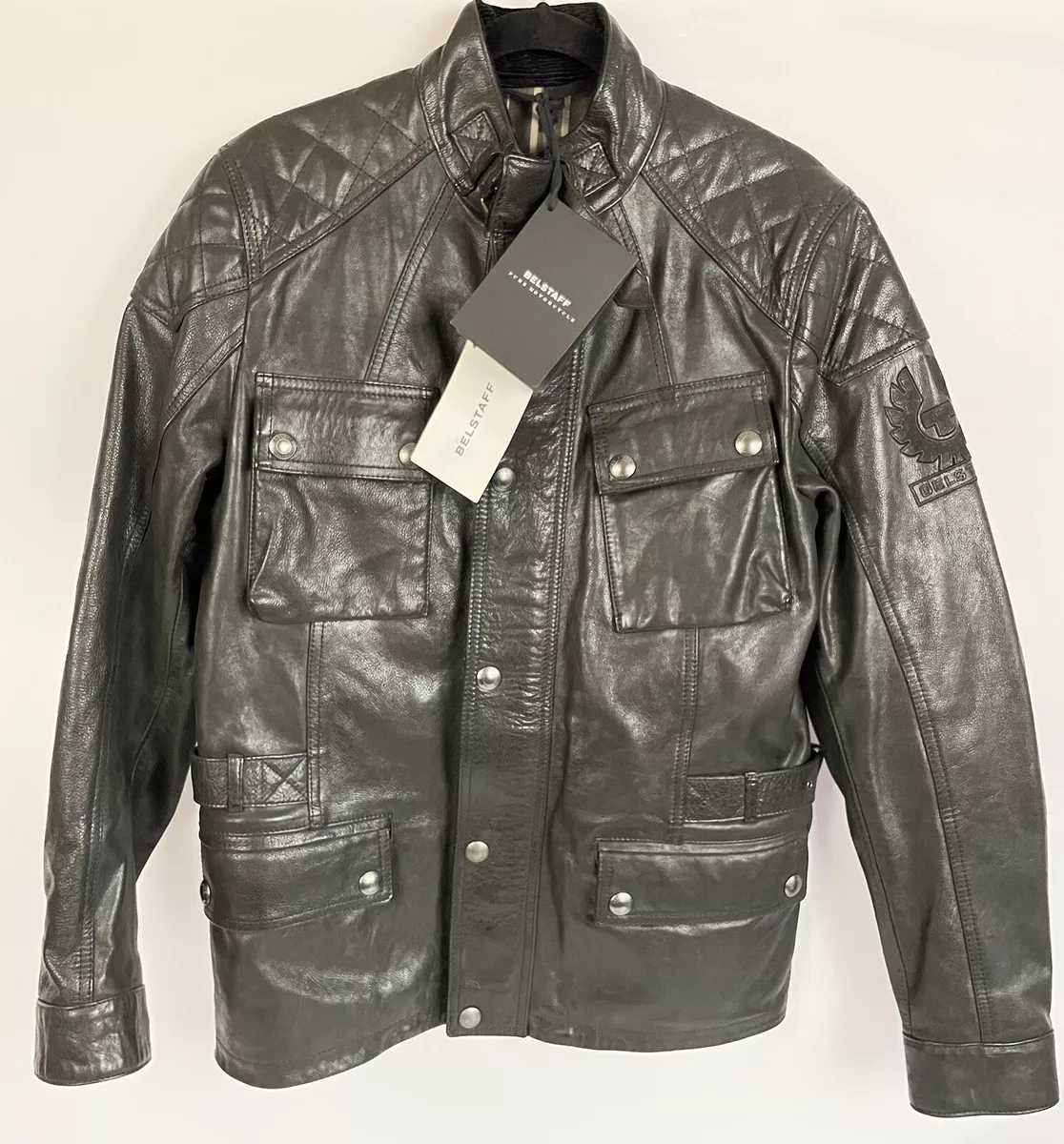 Belstaff Turner Waxed Bovine Leather Jacket Antique Black Men s Size L