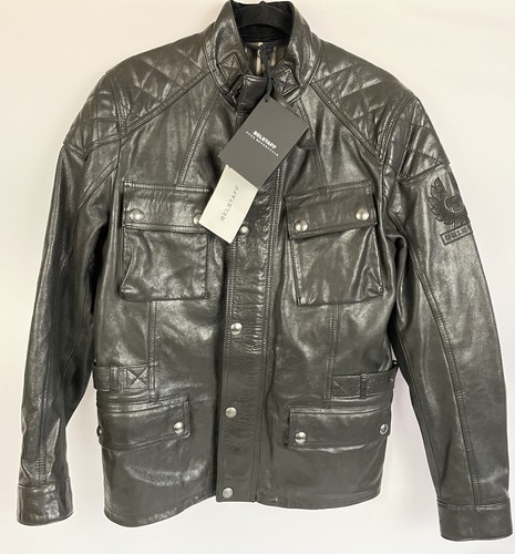 Belstaff Turner Waxed Bovine Leather Jacket Antique Black Mens Size L G1N