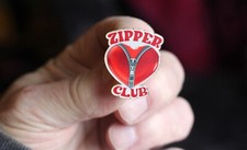 Zipper club pin badge, open heart surgery, supports the British Heart Foundation