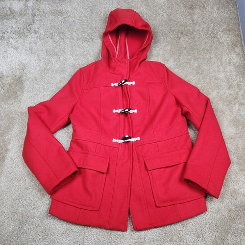 Old Navy Mantel rot Colorblock Knebelknopf Kapuze Damen Größe M