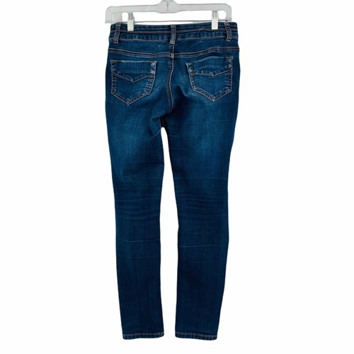 Girls Youth Jeans 9843 sz 14 Mudd Tapered Skinny Blue Stretch Zipper Jegging - Picture 4 of 7