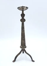 Handmade Rustic Floral Etched Metal  Candlestick Holder  Patina Silver 12"