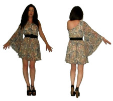 SALE!! Mod S Vtg 80s does 60s Psychedelic Paisley Angel Bell Sleeve Mini Dress