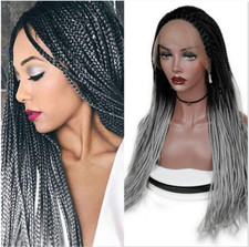 13x3 Box Braided Lace Front Wigs Long Micro Braids free Part Wigs Ombre Gray Wig