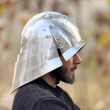 Elmetto Medievale Acciaio Cavaliere Tedesco Italiano Sallet Guerriero Gotico Elmetto Ottone