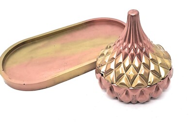 REDUZIERT 2-teiliges Set, Schmucktablett & Deckeltopf. Gold Kupfer. Diamond Design