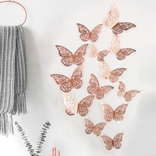 12 pcs 3d cute rose, silver, and gold butterfly wall decor, party, wedding, diy