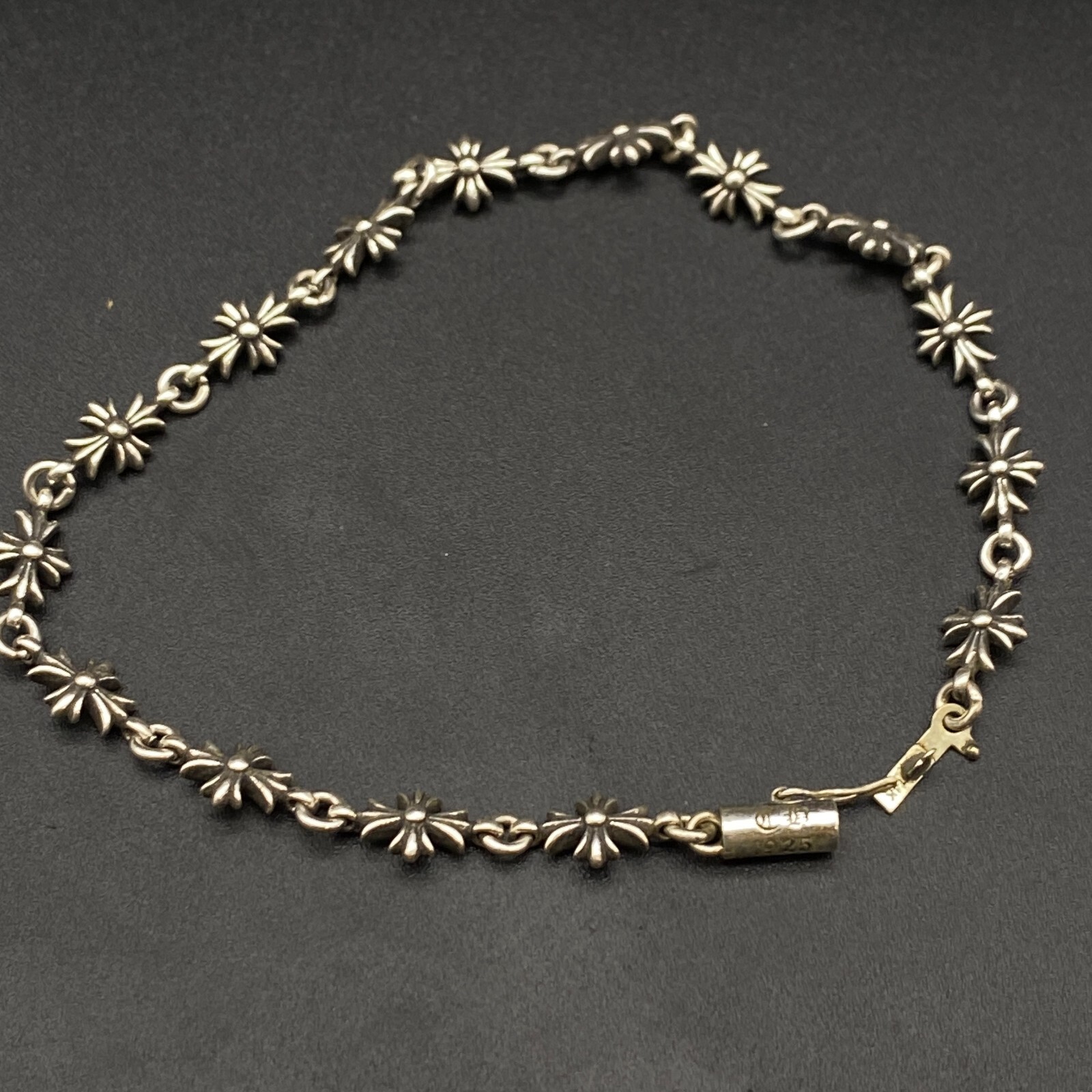 Chrome hearts Silver cross flower bracelet 14K gold